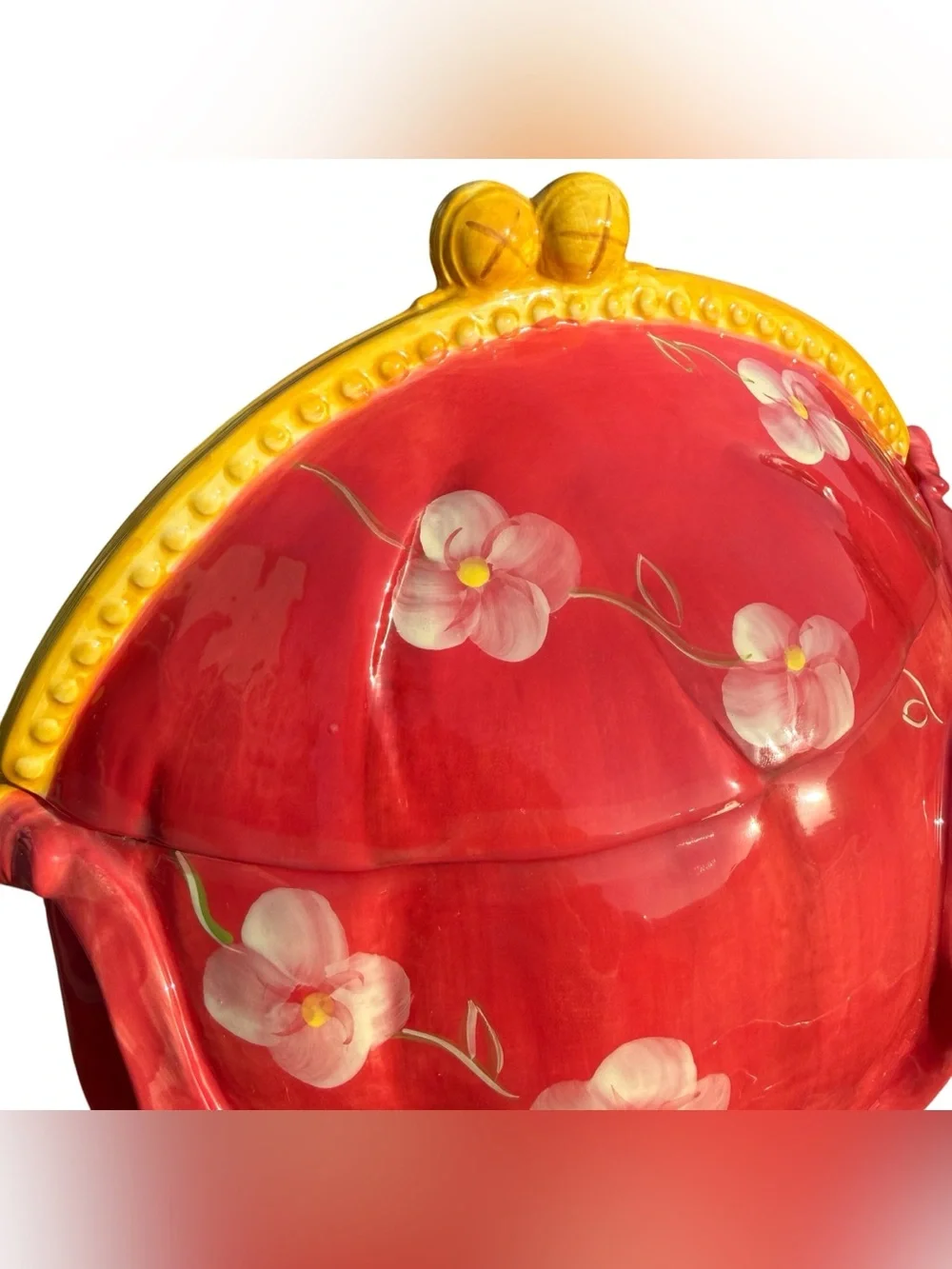 Debi Collins Purse Cookie Jar Floral Ceramic Cottagecore Grandmillennial Decor